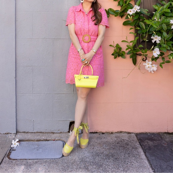 Sail To Sable Ella Eyelet Belted Shirt Dress - Hibiscus - Picture 3 of 5